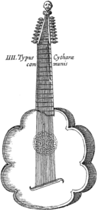 Instrumente der Renaissance: Das Orpheon ähnelt einer Zither und hat einen wolkenförmigen Korpus.